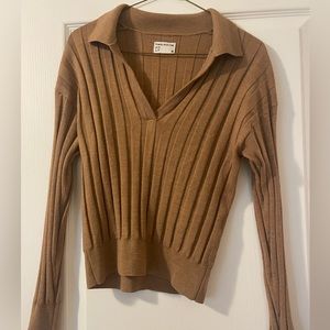 Tobacco ribbed collared merino sweater